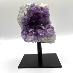 Amethyst Cluster Crystal Mounted on Black Metal Stand 5”